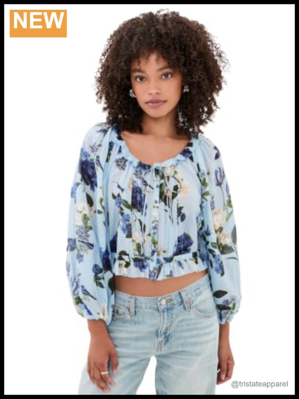 alice + olivia Mclaine Cropped Blouse Women's Ruffle Trim Botanical Print